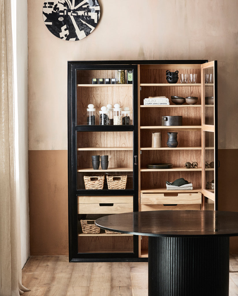 VIVA cabinet with glass doors+drawers black