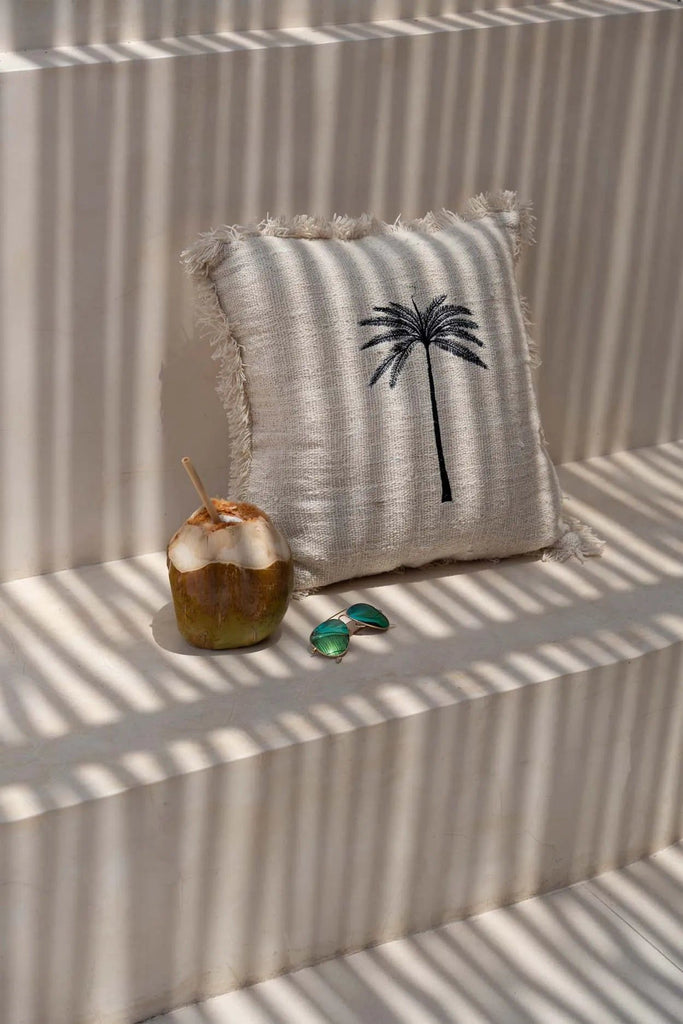 The Gili Palm Cushion Cover - Natural Black, 50 x 50 CM