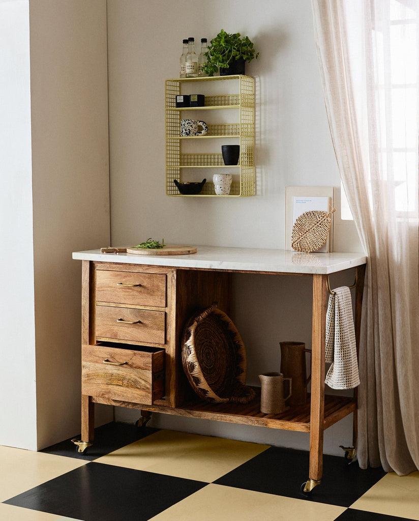 MASHU kitchen island w. marble top - nature